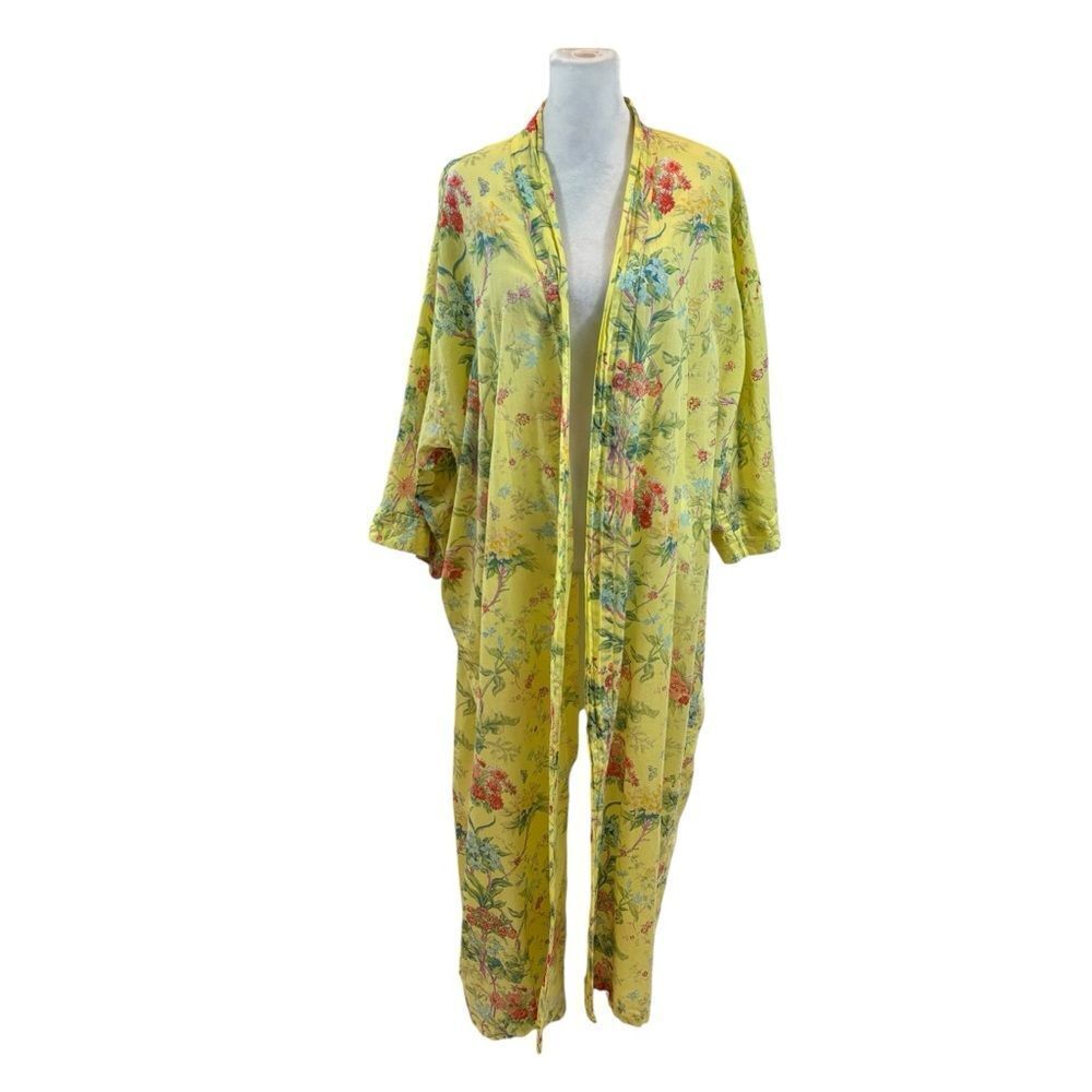 Handprint Brand Yellow Floral Print Open Front‎ Kimono One Size